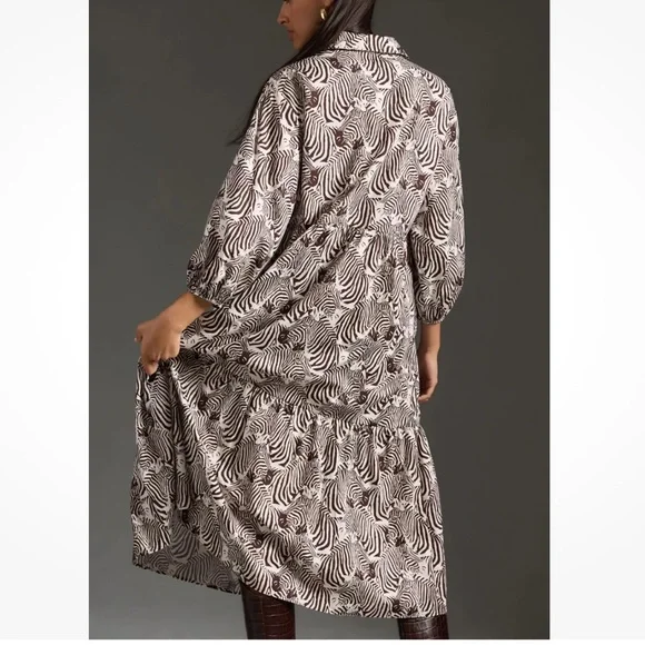 Anthropologie Maeve Bettina Dress Tiered zebra Print Buttondown Shirt Dr… - Picture 4 of 13